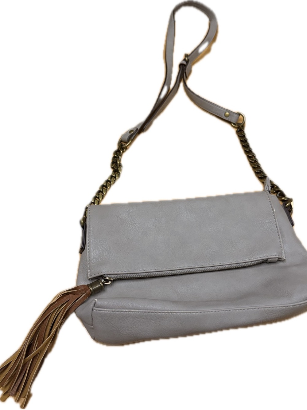 Classic Gray Leather Tassel Crossbody Bag